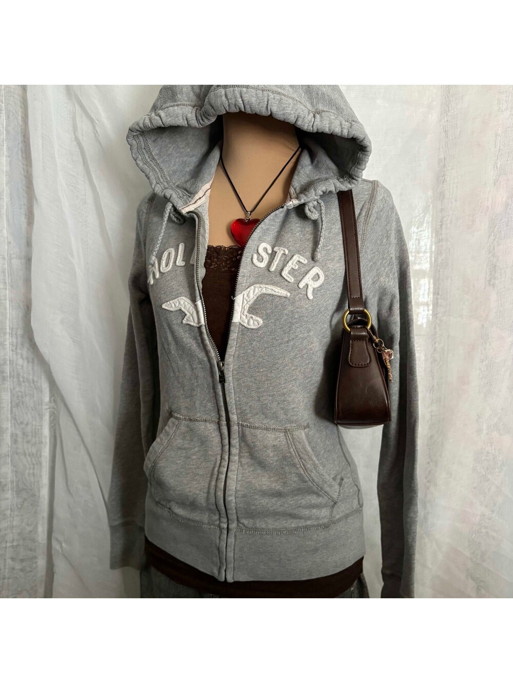 gray fitted hollister y2k zipup